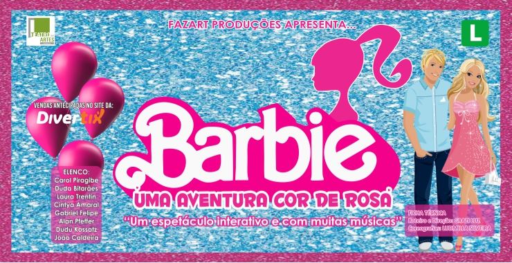 Banner da peça BARBIE – Um Mundo Cor de Rosa